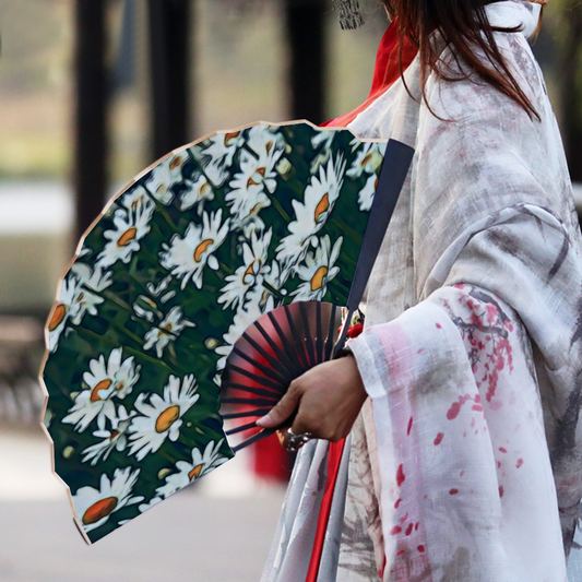 White Daisy Field Double-side Custom Spun Silk Fan Retro Hand-held Folding Fan
