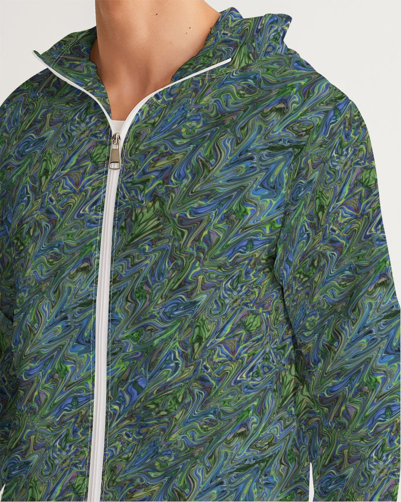 Blue Green Liquid Marbling Men's Windbreaker