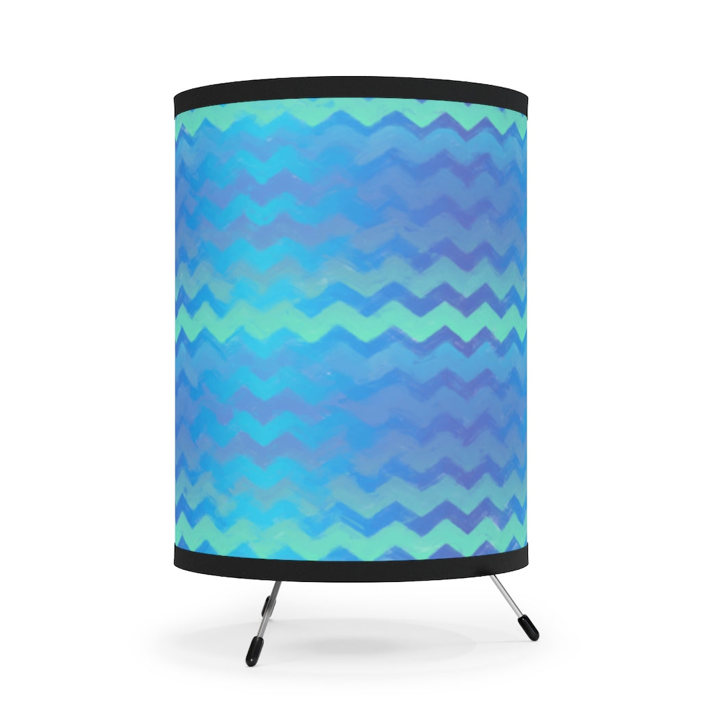 Blue Green Mermaid Chevron Stripes Tripod Lamp with High-Res Printed Shade, US/CA plug