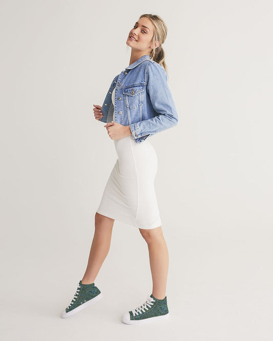 Blue Green Liquid Marbling Women's Hightop Canvas Shoe