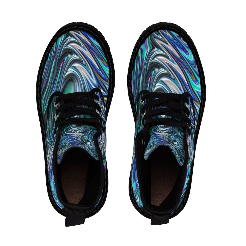 Blue Swirl Fractal Women's Canvas Boots