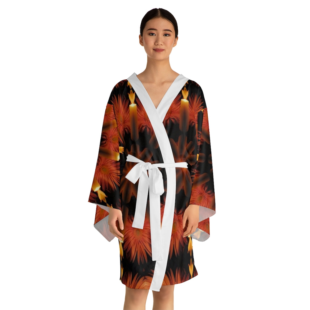 Candles and Flowers Kaleidoscope Long Sleeve Kimono Robe