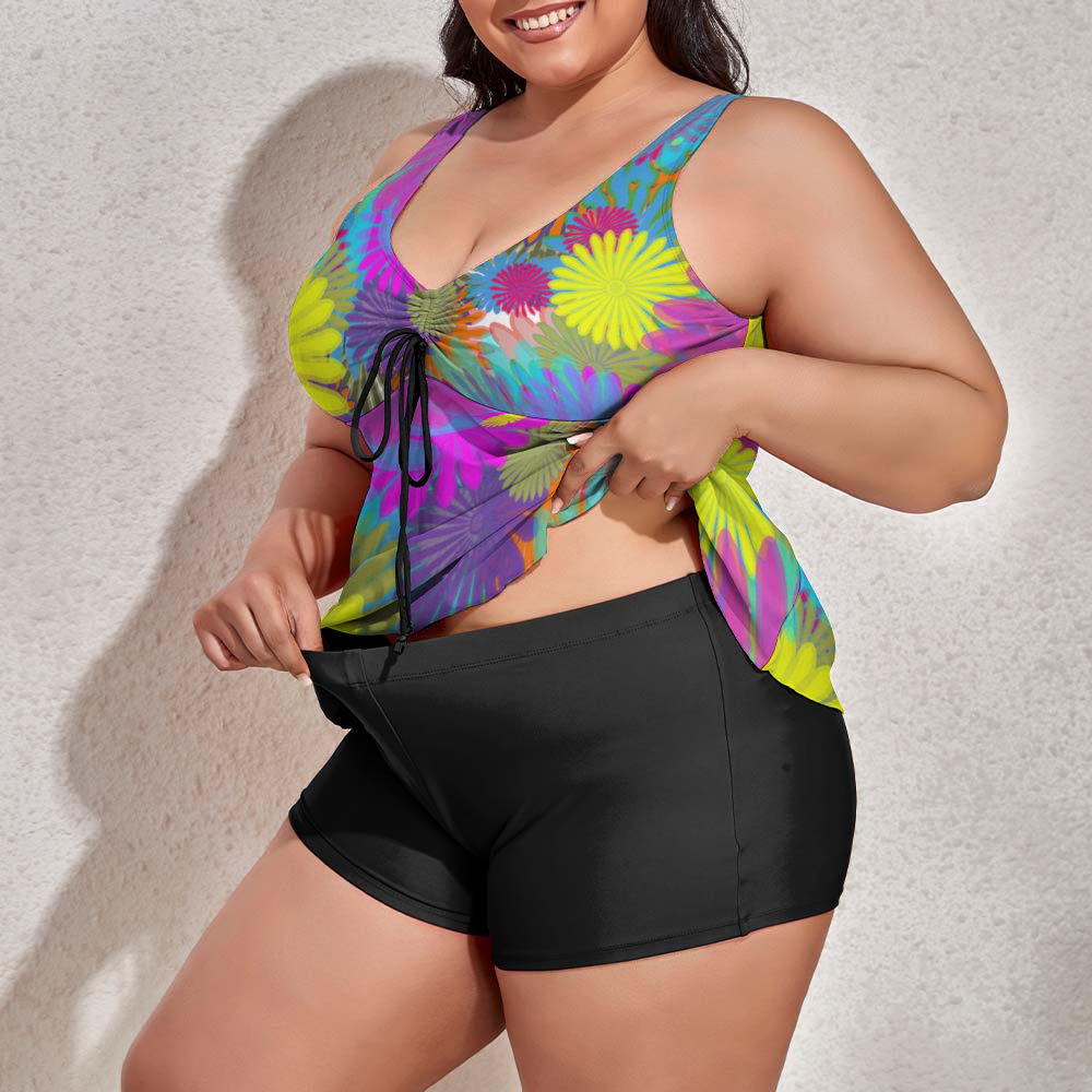 Daisy Festival Custom Women's Plus Size Two Piece Swimsuit Stylish Swimwear