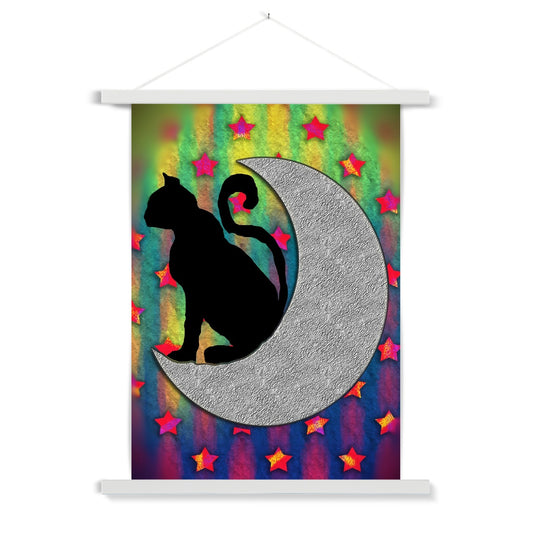Cat On A Moon Fine Art Print with Hanger