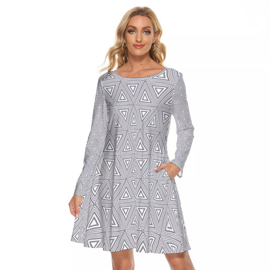 Gray Triangles All-Over Print Women's Crew Neck Dress