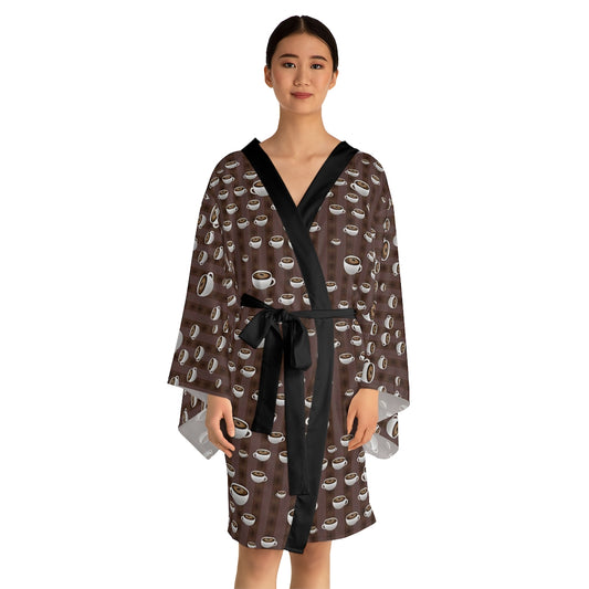 Coffee With Coffee Stripes Long Sleeve Kimono Robe