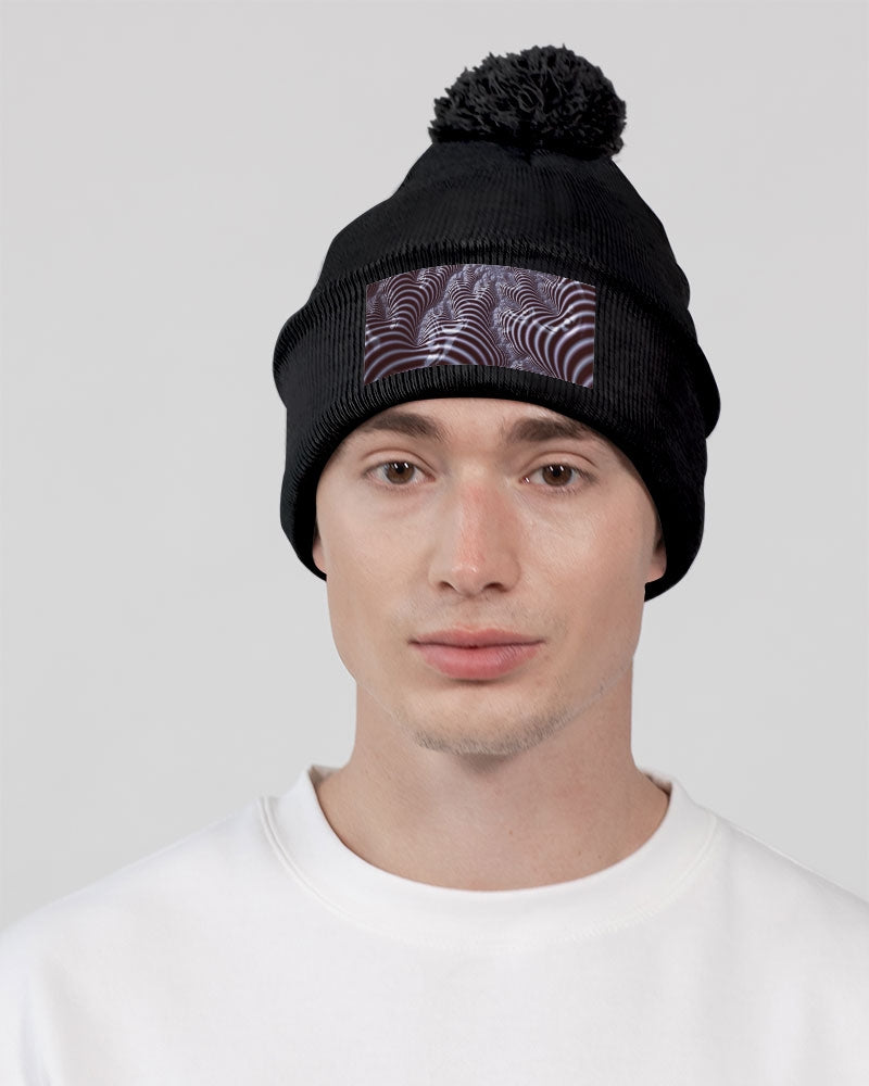 Black and White Spiral Fractal Pom-Pom Knit Beanie | Sportsman
