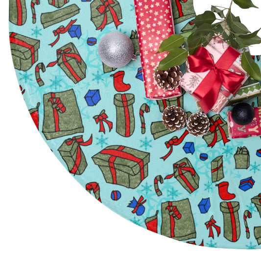 Green Presents on Blue Christmas Tree Skirts