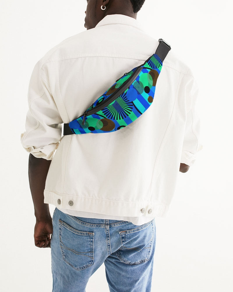 Blue Green Stripes and Dots Crossbody Sling Bag