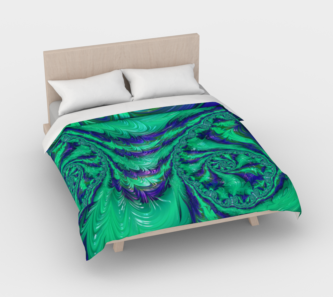 Blue Green Liquid Stripes Fractal Duvet Cover
