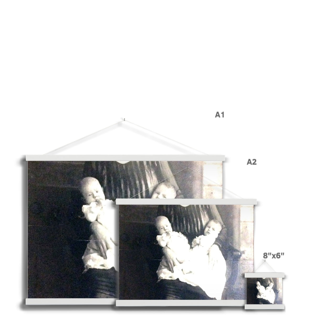 Early 1900s Mother and Twins Fine Art Print with Hanger
