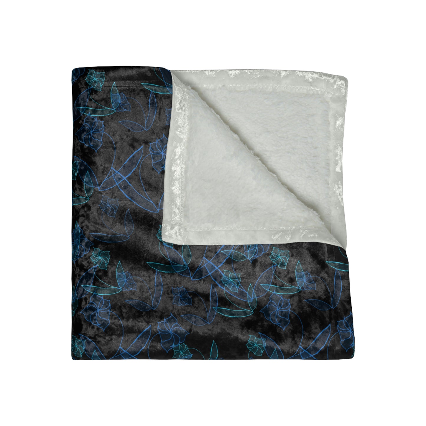 Blue Lillies On Black Crushed Velvet Blanket