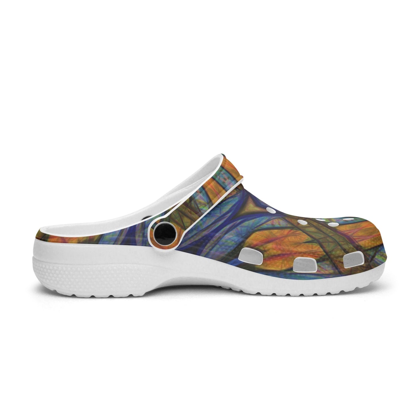Blue Orange Sketch Kaleidoscope 413. All Over Printed Clogs