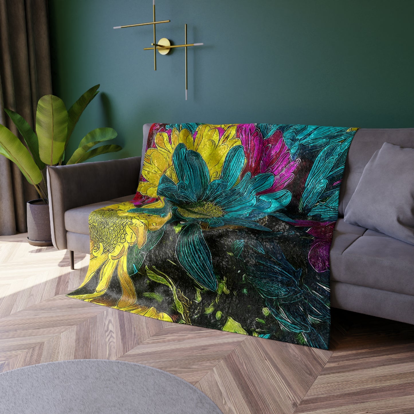 Colorful Daisies Crushed Velvet Blanket
