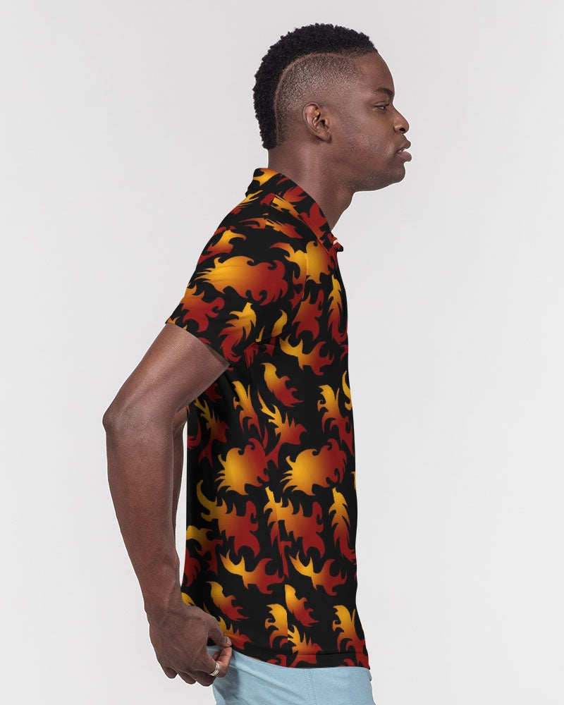 Abstract Flames Pattern Men's Slim Fit Short Sleeve Polo