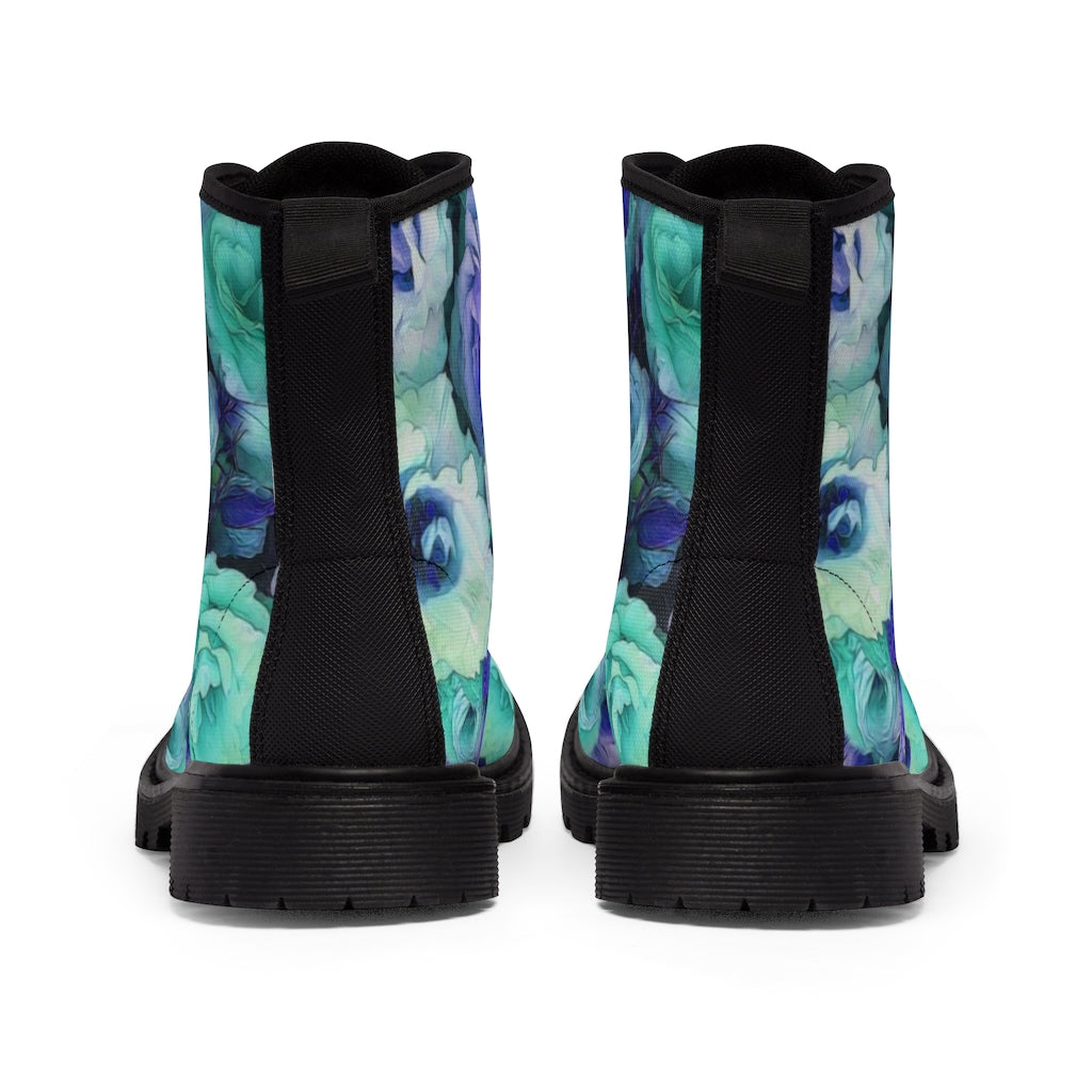 Aqua Flower Kaleidoscope Women's Canvas Boots