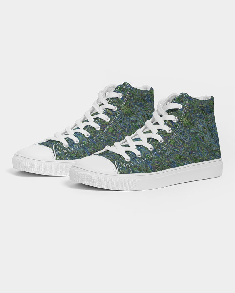 Blue Green Liquid Marbling Women's Hightop Canvas Shoe