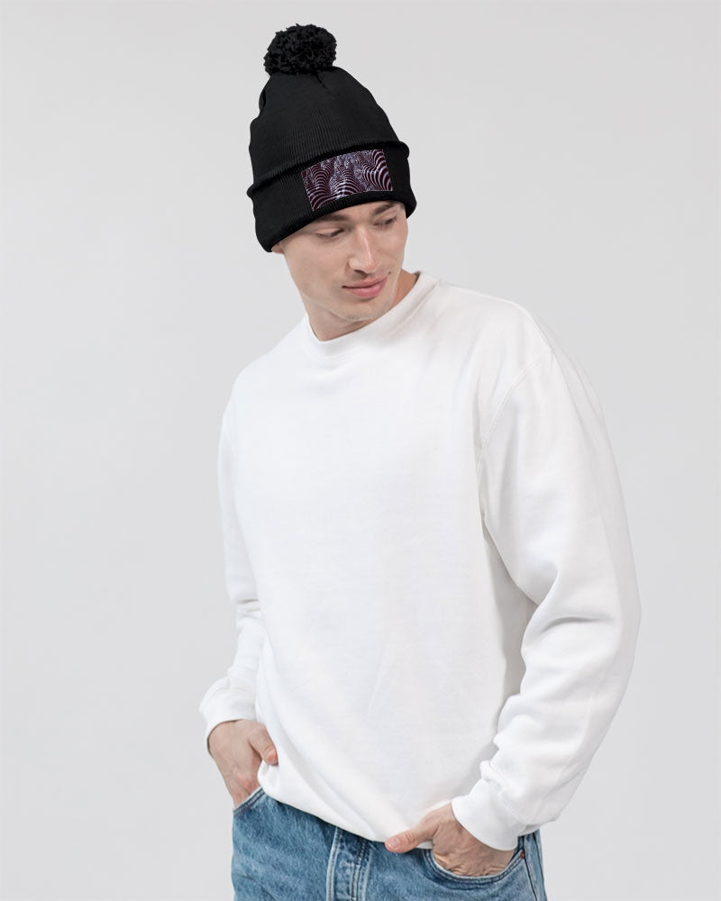 Black and White Spiral Fractal Pom-Pom Knit Beanie | Sportsman