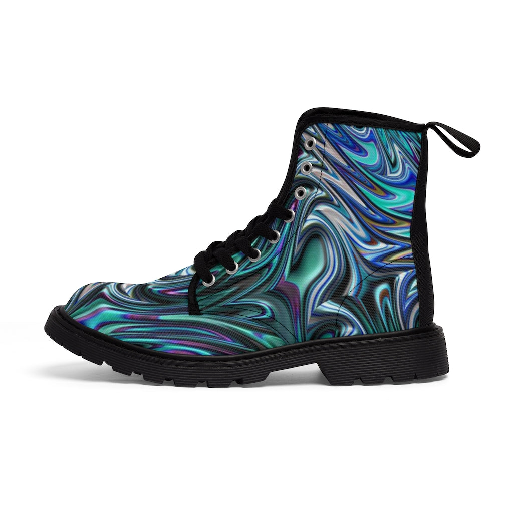 Blue Swirl Fractal Women's Canvas Boots