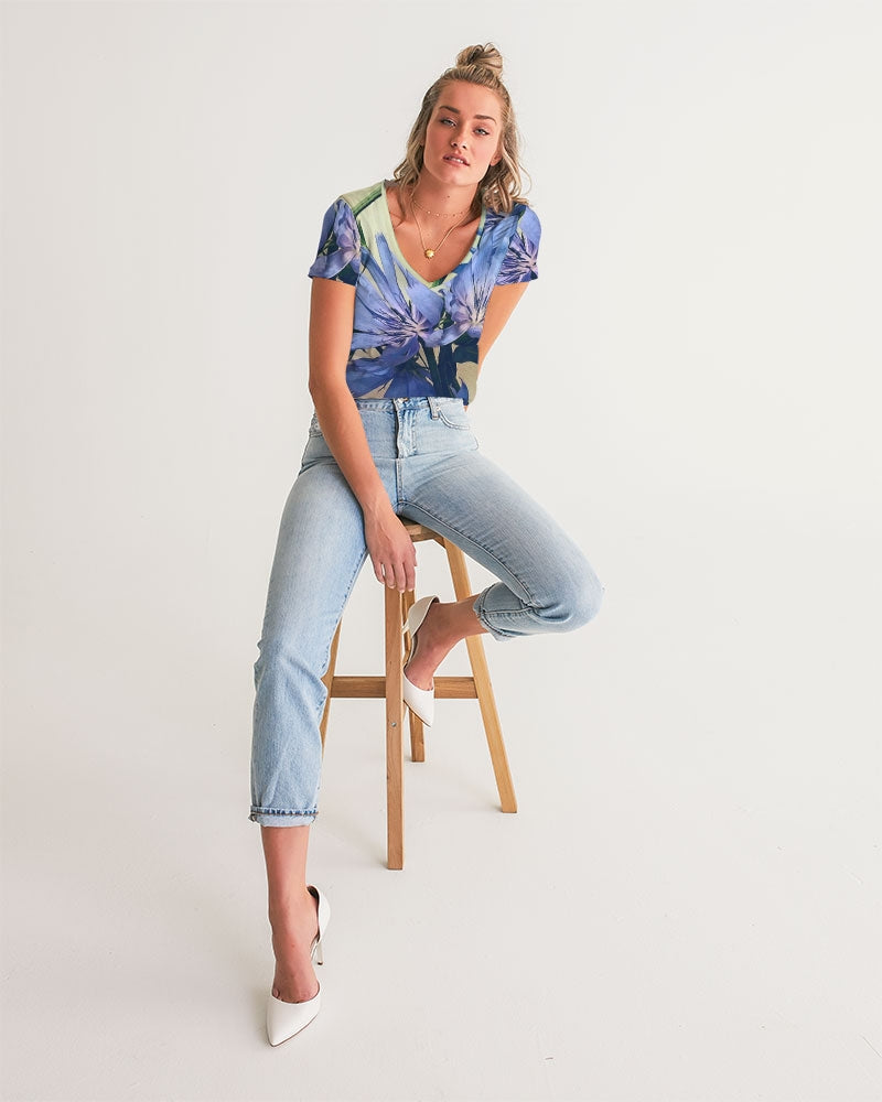 Blue Wildflowers Women's V-Neck Tee