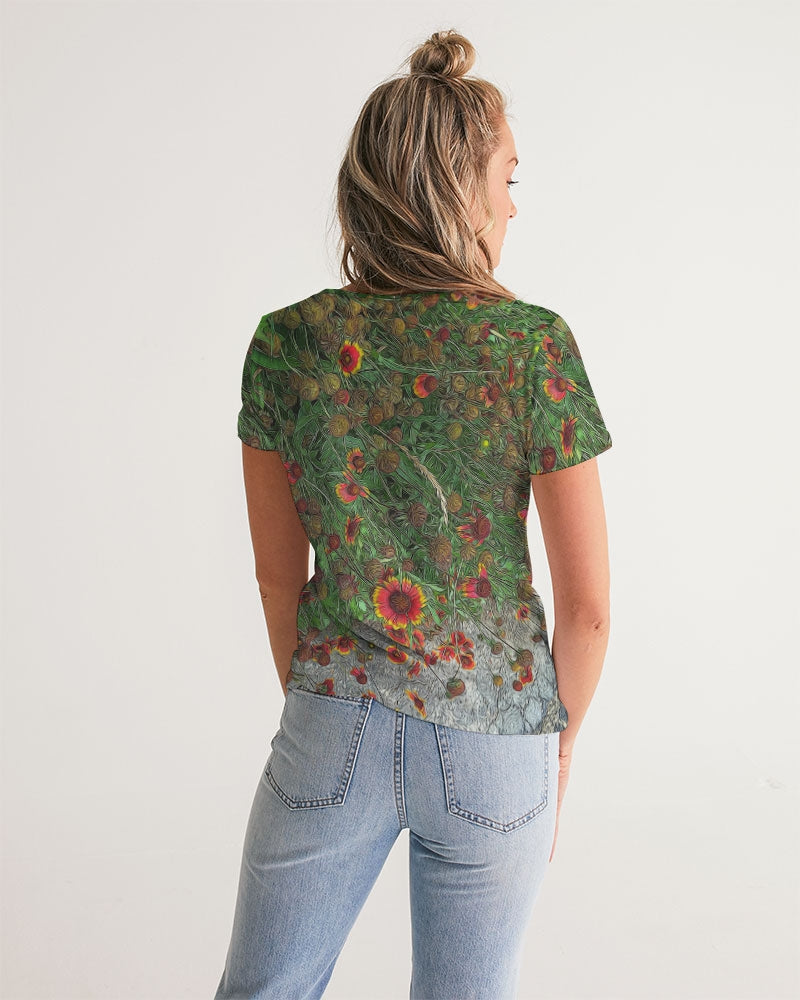 Orange Flower Garden Women's V-Neck Tee