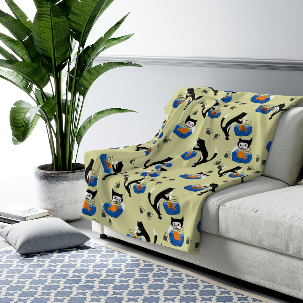 Cat and a Fishbowl Sherpa Fleece Blanket