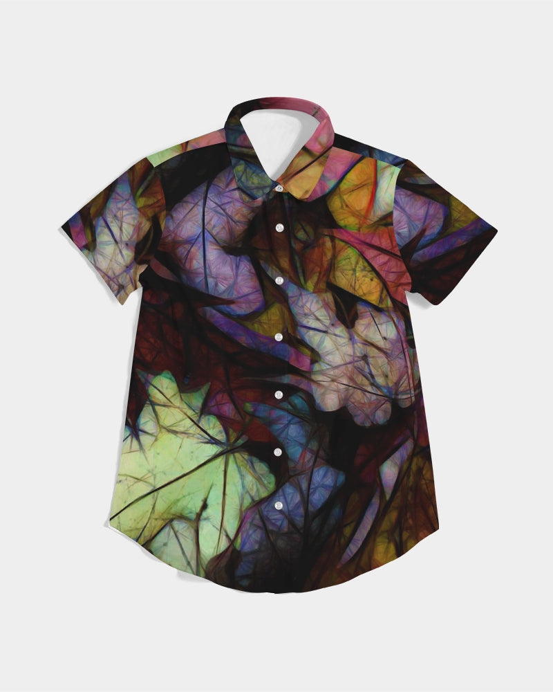 Fall Leaves Abstract Women's Short Sleeve Button Up