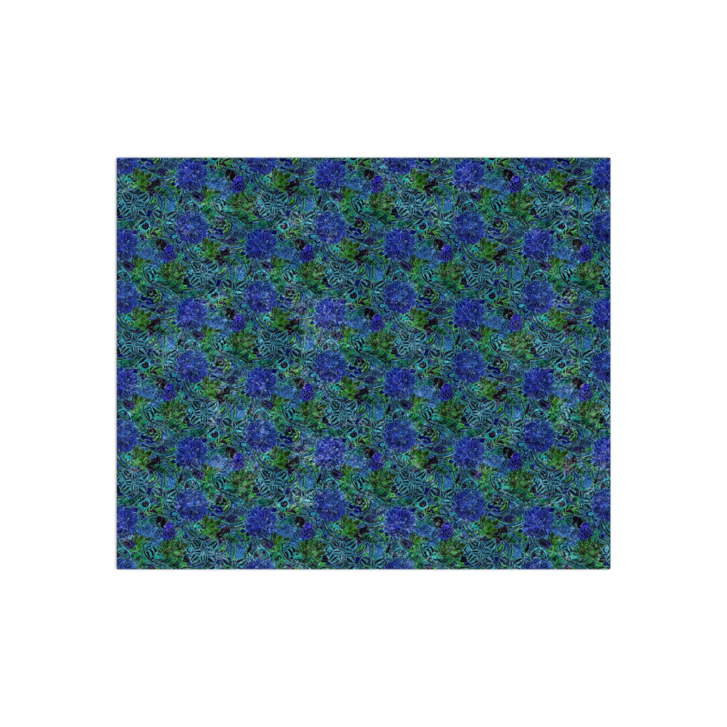 Blue Green Flower Pattern Crushed Velvet Blanket