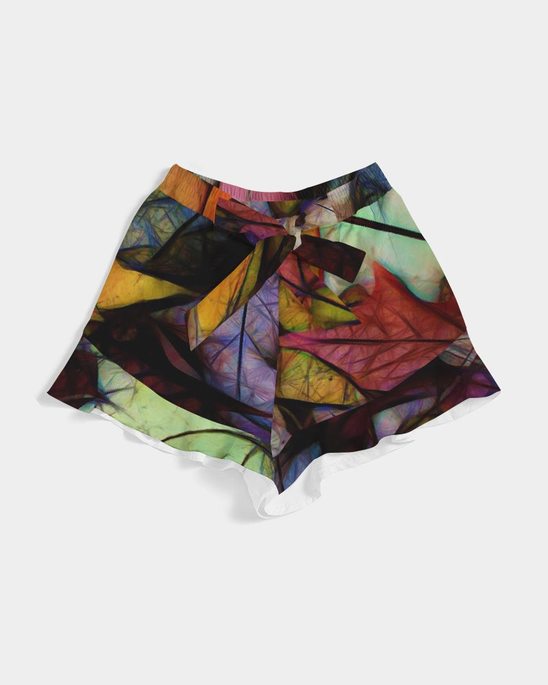 Fall Leaves Abstract Women's Ruffle Shorts