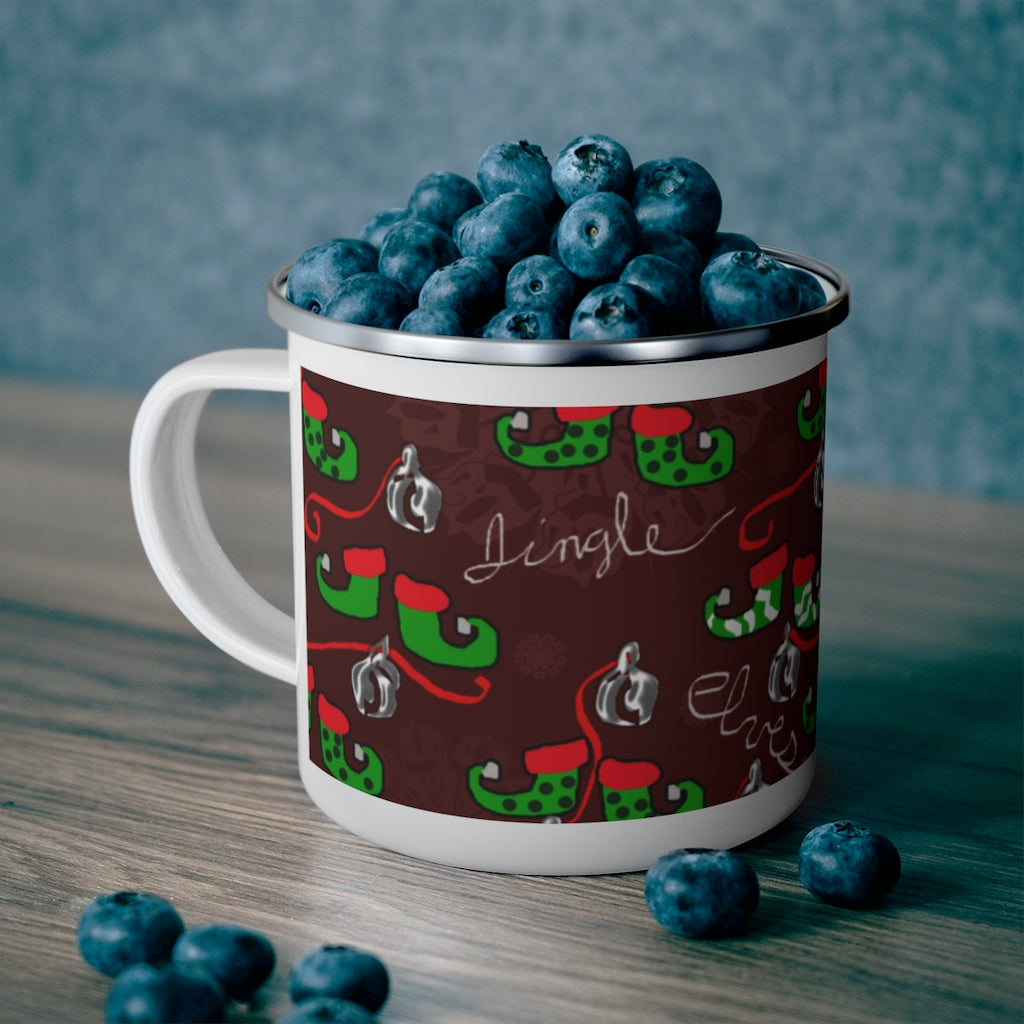 Elves Jingle Enamel Camping Mug