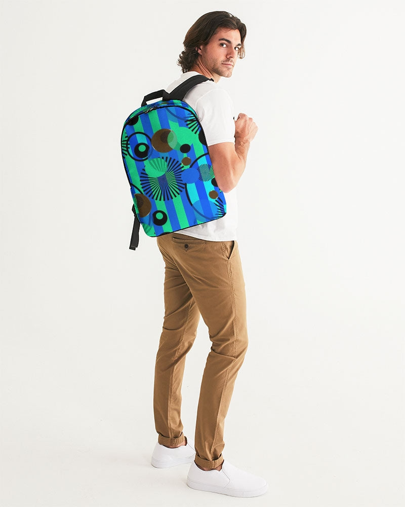 Blue Green Stripes and Dots Large Backpack