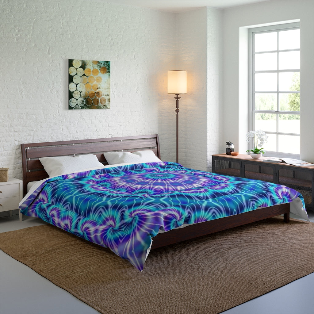 Blue and Purple Tie Dye Kaleidoscope Comforter