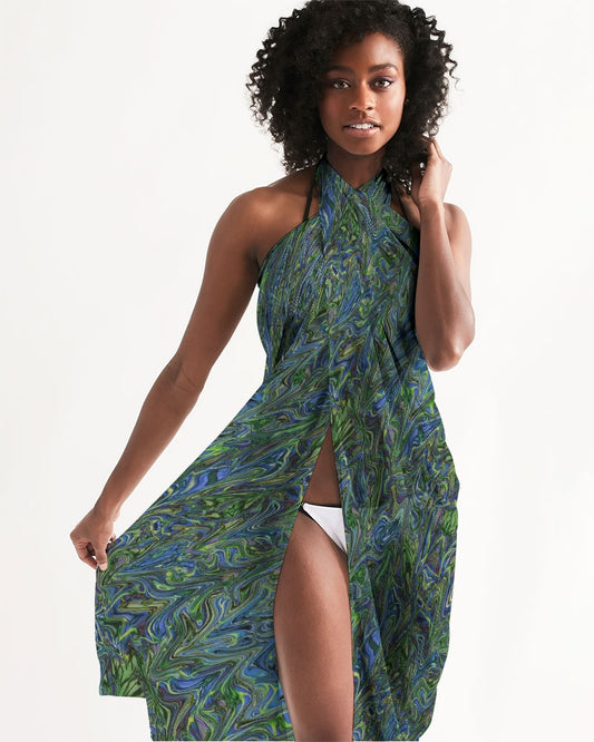 Blue Green Liquid Marbling Swim Cover Up