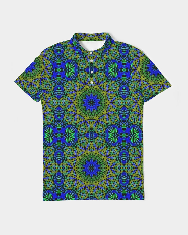Blue Green Celtic Kaleidoscope Men's Slim Fit Short Sleeve Polo