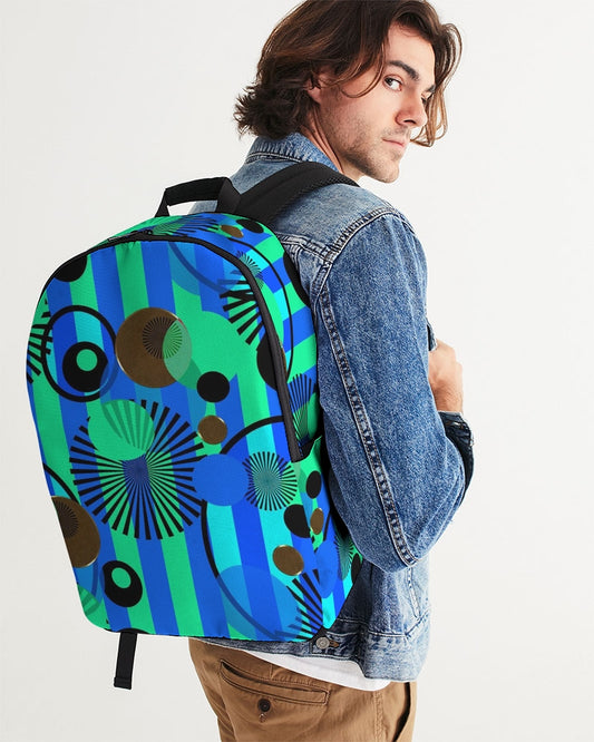 Blue Green Stripes and Dots Large Backpack