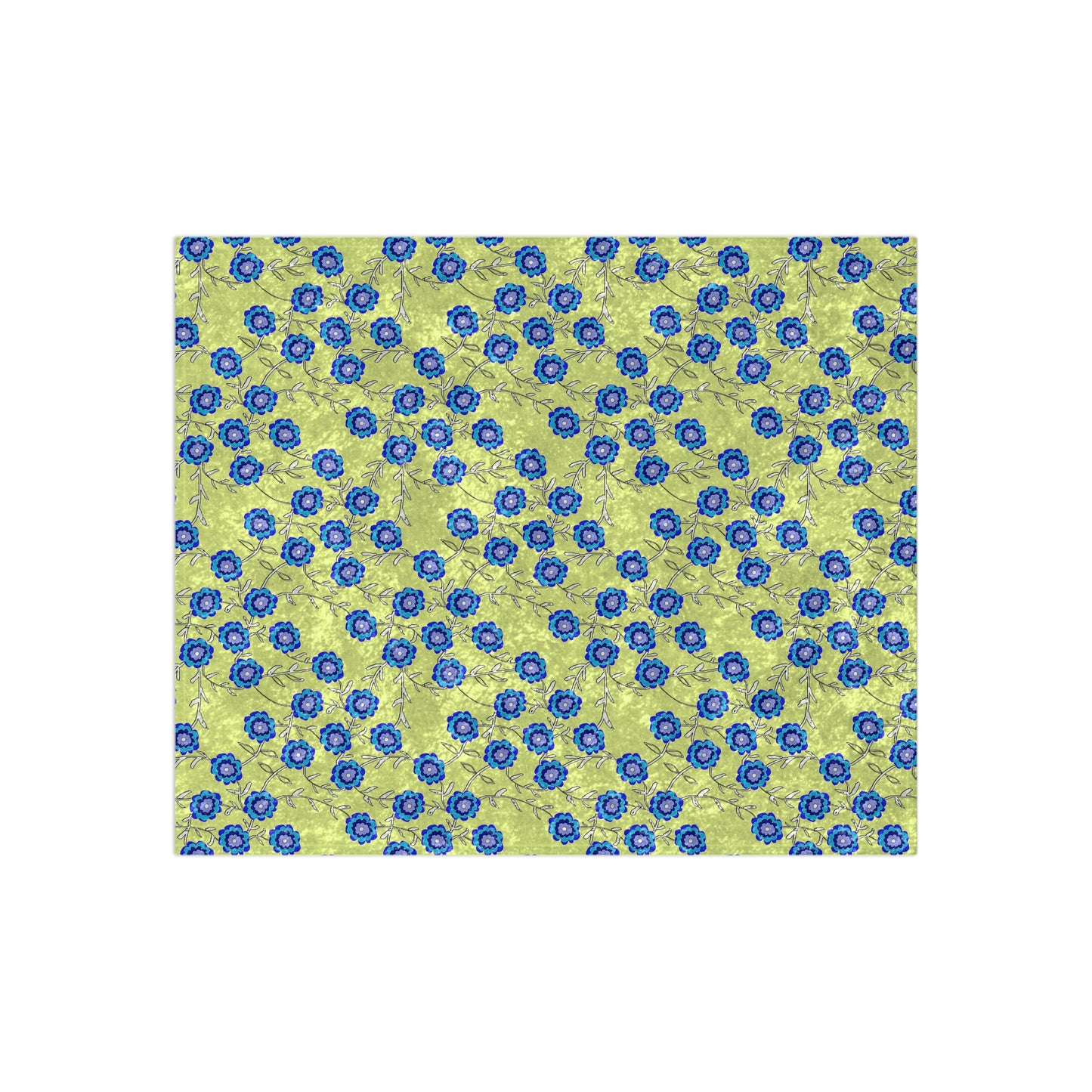 Blue Flowers on Yellow Crushed Velvet Blanket