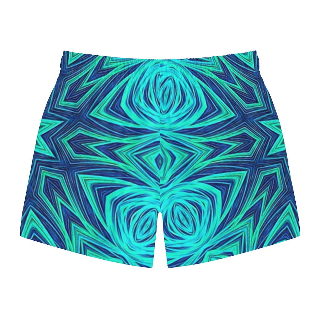 Blue Ice Fractal Kaleidoscope Swim Trunks