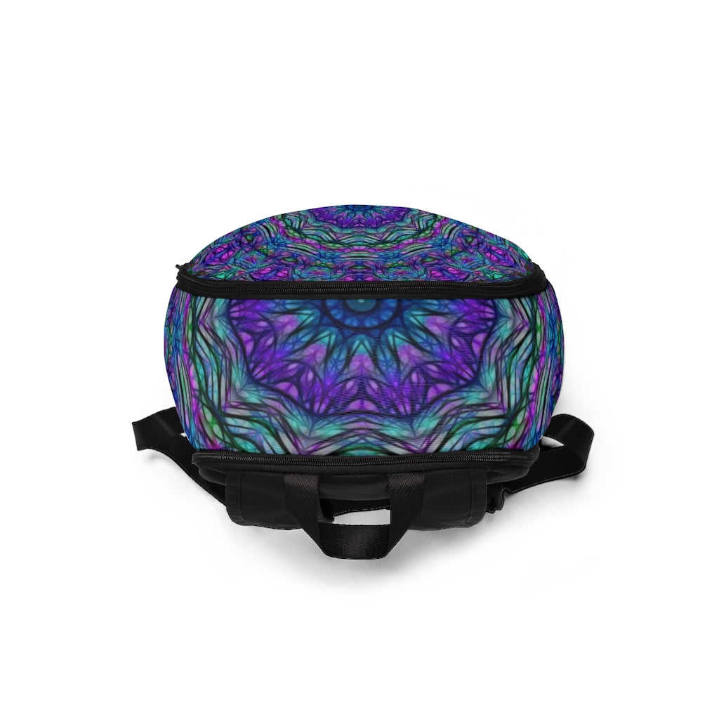 Blue Green Purple Kaleidoscope Unisex Fabric Backpack