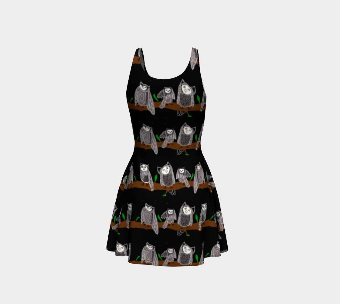 Cute Owls Pattern Flare Dress
