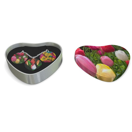 Spring Tulips and Daisies Triple Pendant Necklace