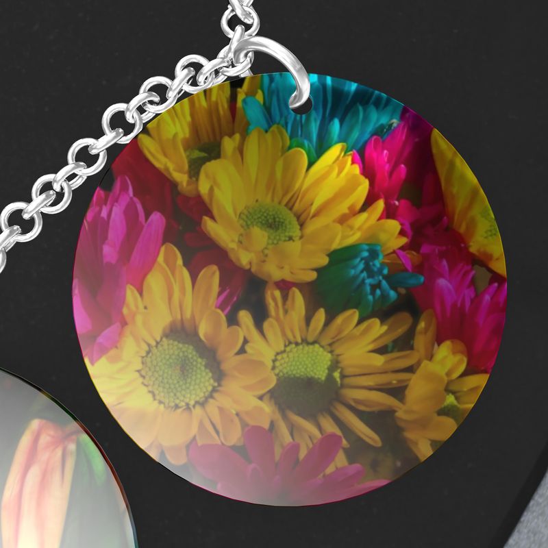 Spring Tulips and Daisies Triple Pendant Necklace