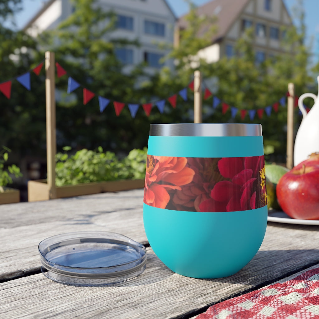 Peach and Pink Zinnias Copper Vacuum Insulated Cup, 12oz