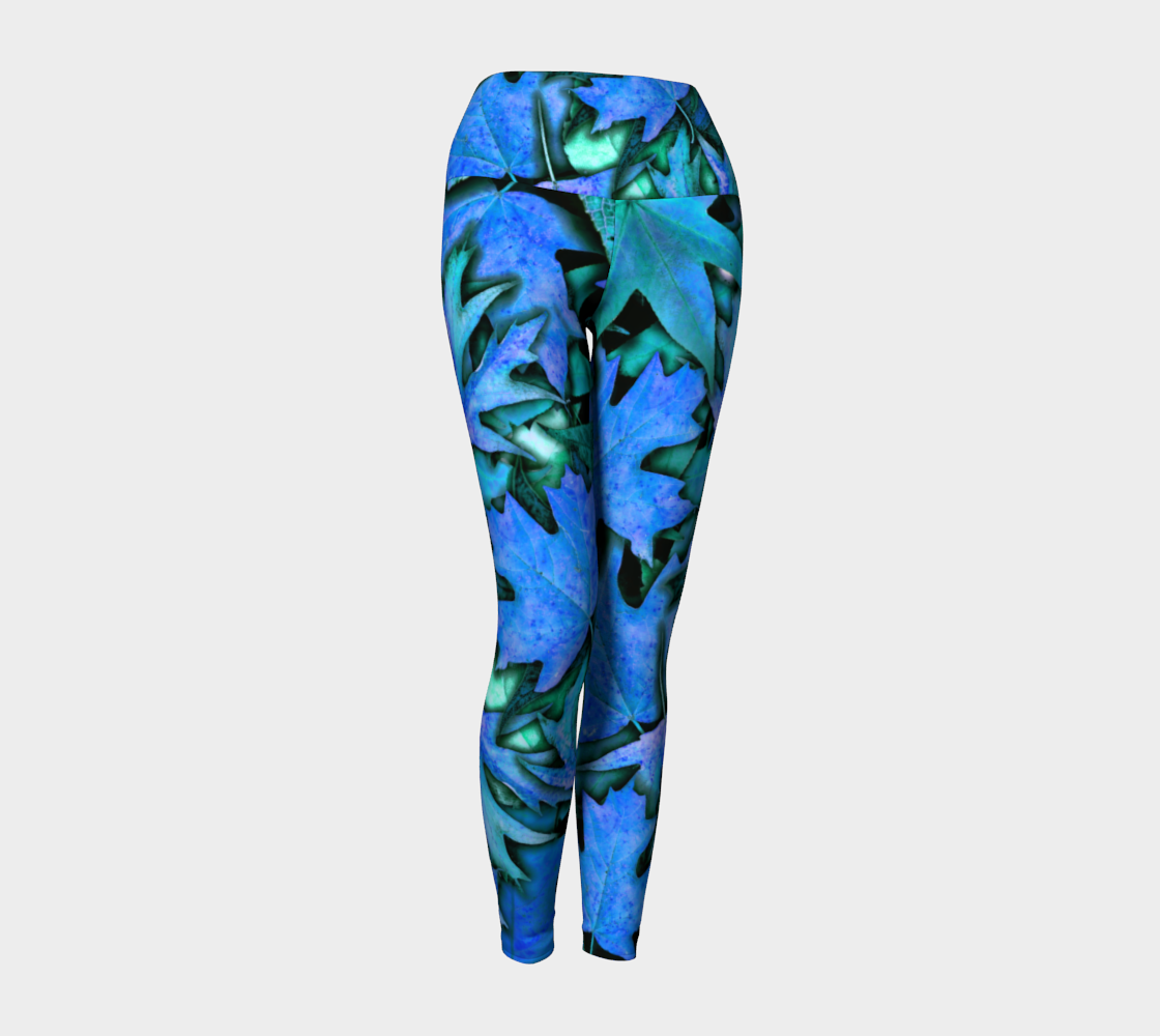 Blue Fall Leaves Yoga Leggings
