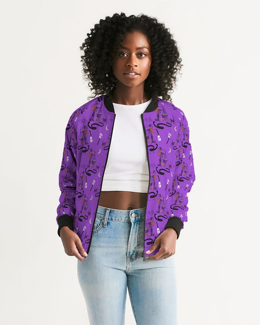 Witch Cat Cauldron Pattern Women's Bomber Jacket