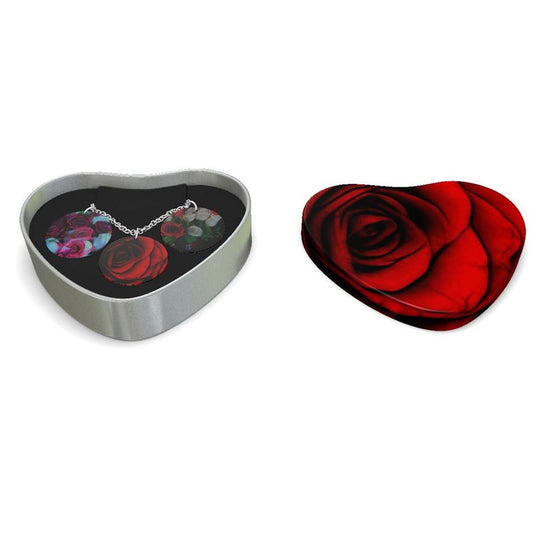 Red Roses Triple Pendant Silver Necklace