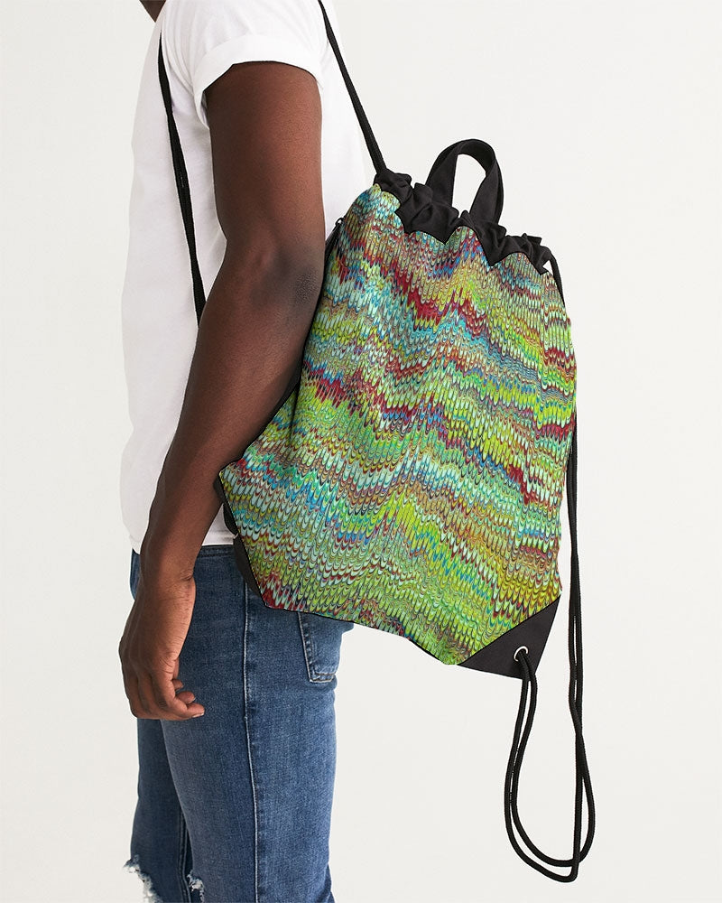 Cool Green Marbled Canvas Drawstring Bag