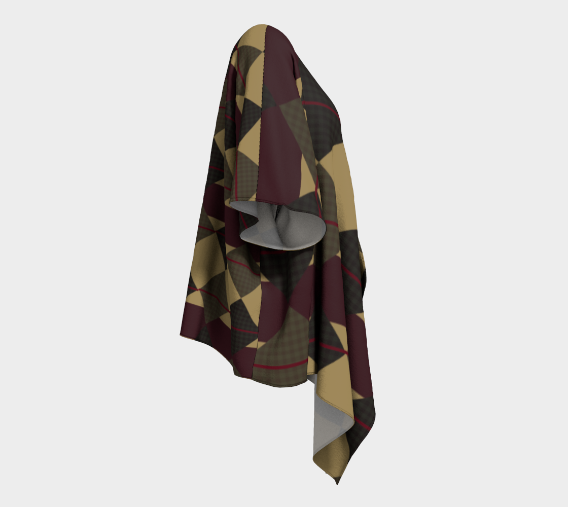 Checkered Brown Plaid Draped Kimono