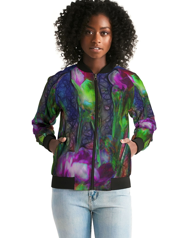 Abstract Pink Carnations Women's Bomber Jacket