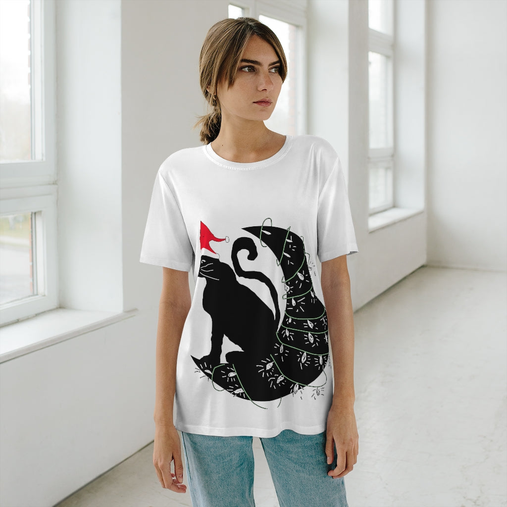 Christmas Cat on The Moon Unisex AOP Cut & Sew T-Shirt