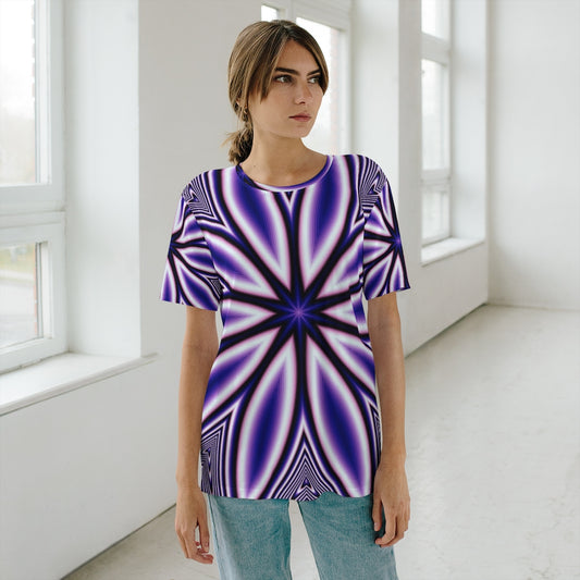 Blue Fractal Flower Kaleidoscope Unisex AOP Cut & Sew T-Shirt